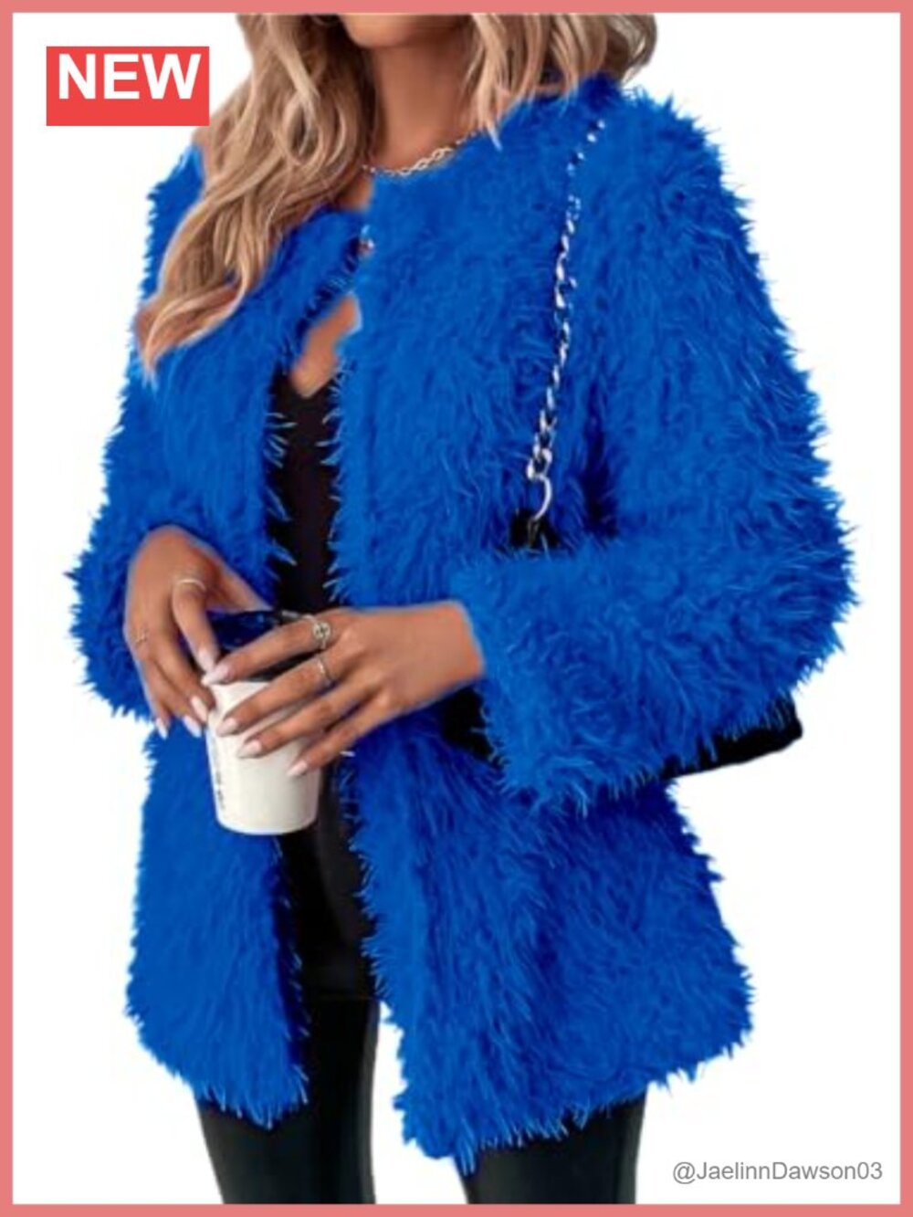Faux Fur Open Front Waterfall Collar Fuzzy Coat Jacket